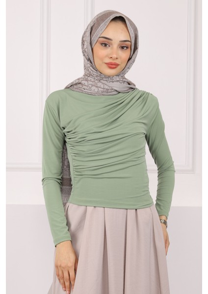 Açık Haki Balıkçı Yaka Drapeli Sandy Bluz fiyatları