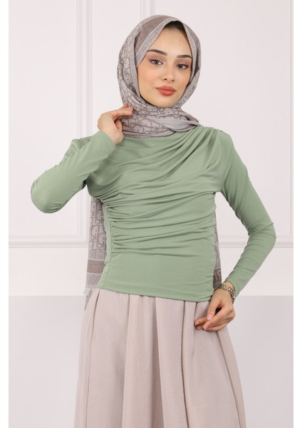 Açık Haki Balıkçı Yaka Drapeli Sandy Bluz fırsatları