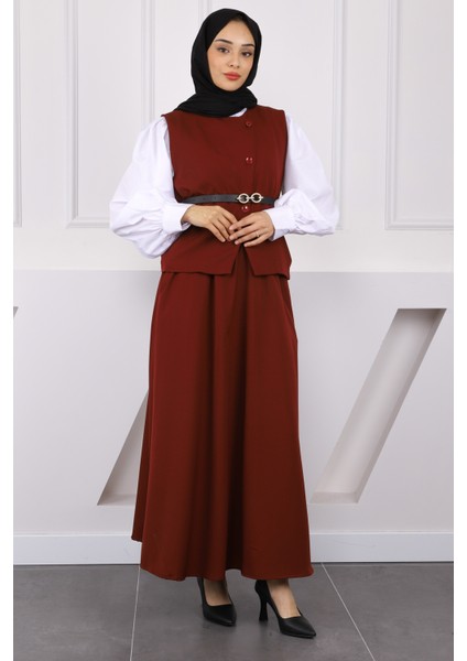 Bordo Kemerli Krep Yelek Etekli Takım fiyatları
