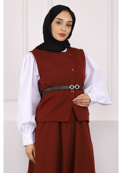 Bordo Kemerli Krep Yelek Etekli Takım fırsatları