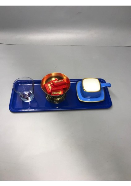 Paslanmaz Çelik Mavi Renk Baton Servis , Çay ,kahve ,ikramlık ve Sunum Tepsisi