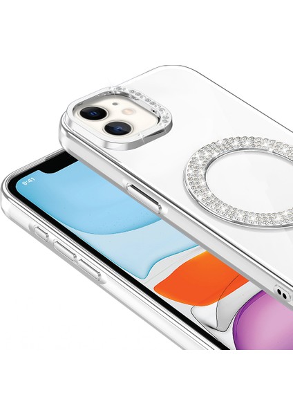 iPhone 11 Kılıf Pırlanta Taş Tasarımlı M-Safe Şarj Özellikli Karetta Silikon Kılıf modelleri