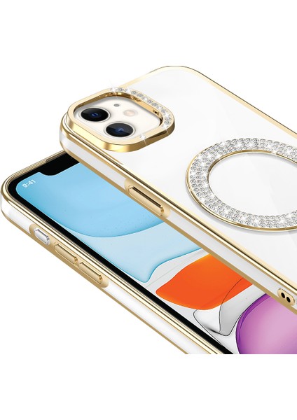iPhone 11 Kılıf Pırlanta Taş Tasarımlı M-Safe Şarj Özellikli Karetta Silikon Kılıf modelleri