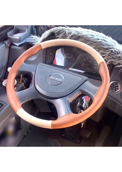 Dikişli Direksiyon Kılıfı Açık Bej Deri Taba Deri Siyah Dikişli Isuzu Novo Için