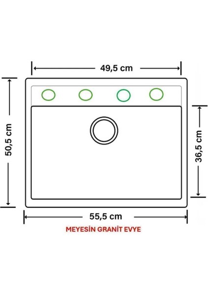 Granit Evye Antrasit Tek Gözlü Mutfak Evyesi 50 x 55 Cm.