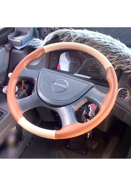 Dikişli Direksiyon Kılıfı Krem Deri Taba Deri Siyah Dikişli Isuzu Novo Için
