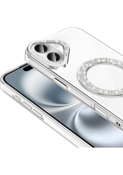 iPhone 16 Plus Kılıf Pırlanta Taş Tasarımlı M-Safe Şarj Özellikli Karetta Silikon Kapak fiyatları