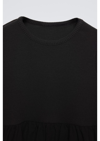 Siyah Pamuklu Uzun Kollu Balon Etekli Elbise fiyatları