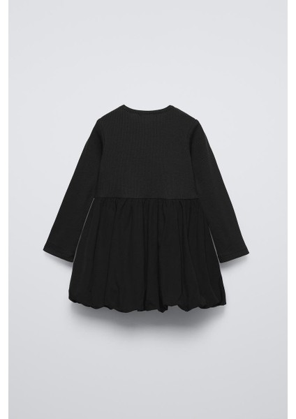 Siyah Pamuklu Uzun Kollu Balon Etekli Elbise modelleri