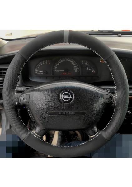 Dikişli Direksiyon Kılıfı Nubuk Deri Noktalı Deri Gri Yüzük Gri Dikişli Opel Vectra B Için