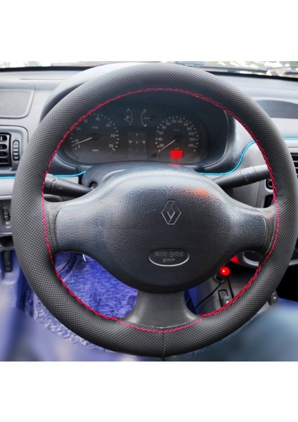 Dikişli Direksiyon Kılıfı Noktalı Deri Kırmızı Dikişli Renault Clio 2004 Kasa Için