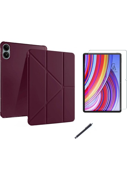 Xiaomi Poco Pad 12.1 Inç Uyumlu Tri Fold Kalemlikli Tablet Kılıfı Ekran Koruyucu Kalem Seti