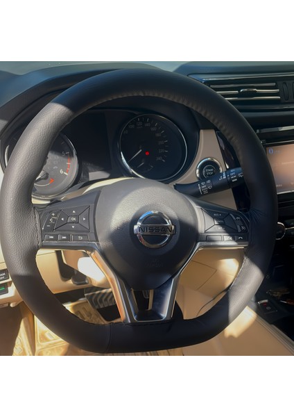 Dikişli Direksiyon Kılıfı Siyah Deri Siyah Dikişli Nissan X-Trail Için