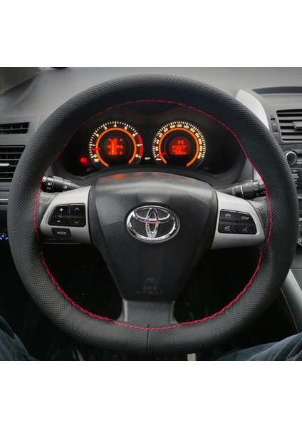 Dikişli Direksiyon Kılıfı Noktalı Deri Kırmızı Dikişli Toyota Corolla Için