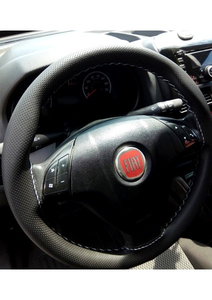 Dikişli Direksiyon Kılıfı Noktalı Deri Gri Dikişli Fıat Linea Için
