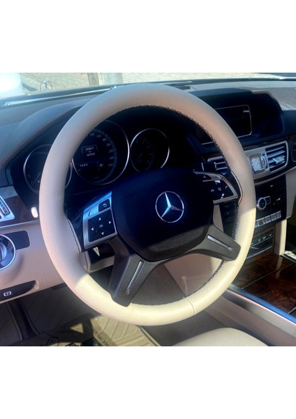 Dikişli Direksiyon Kılıfı Bej Deri Siyah Dikişli Mercedes E Için