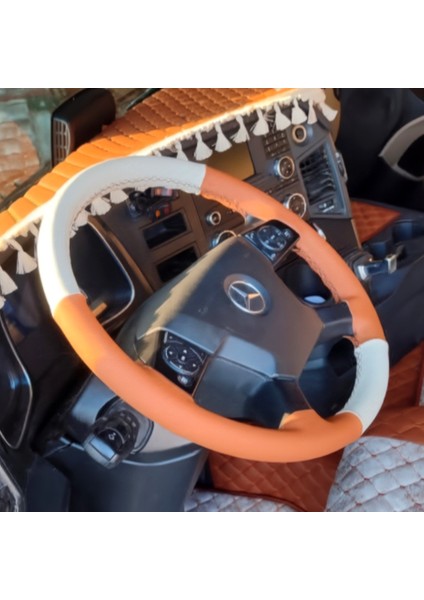 Dikişli Direksiyon Kılıfı Krem Deri Taba Deri Siyah Dikişli Mercedes Yeni Tır Kamyon Için