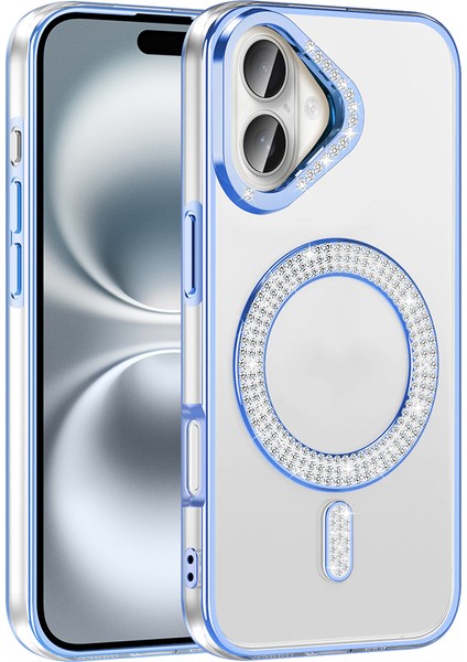 iPhone 16 Kılıf Pırlanta Taş Tasarımlı M-Safe Şarj Özellikli Karetta Silikon Kapak