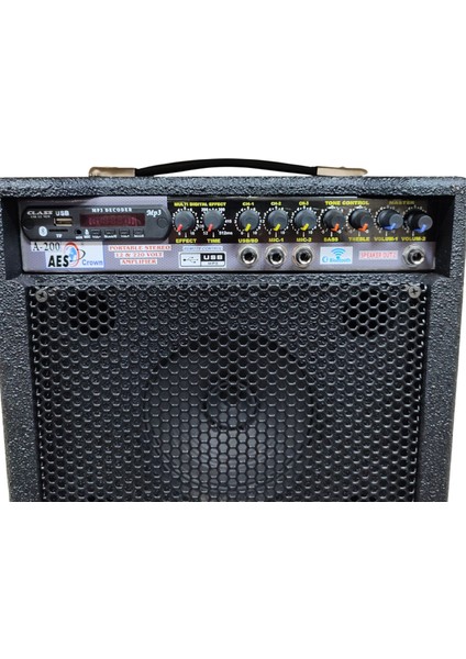 A-200 | Portatif Taşınabilir Çanta Amfi | 50+50 Watt | Elektro Saz & Elektro Gitar Için | Bluetooth & USB & Mikrofon Girişli | Profesyonel Sahne Amfisi