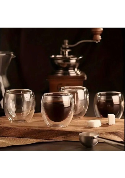 80 ml Çift Cam Duvarlı Isıya Dayanıklı Espresso Bardağı 4’lü Set
