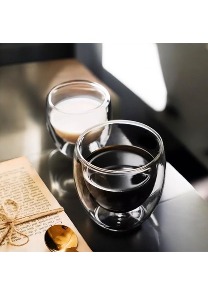 80 ml Çift Cam Duvarlı Isıya Dayanıklı Espresso Bardağı 4’lü Set