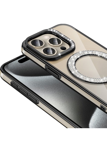 iPhone 15 Pro Max Kılıf Pırlanta Taş Tasarımlı M-Safe Şarj Özellikli Karetta Silikon Kapak fiyatları