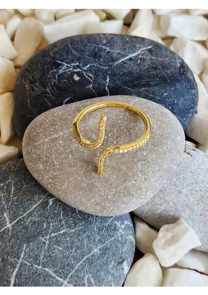 Kıvrım S Model Ayarlanabilir Gold Renk Çelik Yüzük