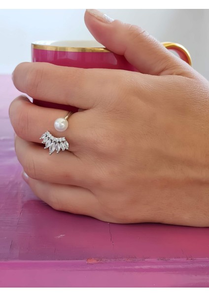 Damla Inci Model Ayarlabilir Silver Renk Yüzük