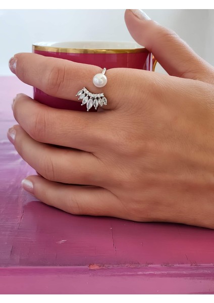 Damla Inci Model Ayarlabilir Silver Renk Yüzük