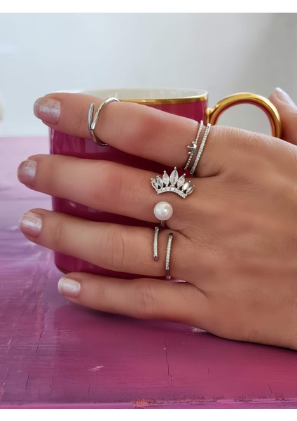 Damla Inci Model Ayarlabilir Silver Renk Yüzük