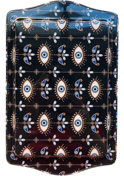 Metal Tepsi, Sunum Self Servis Tepsisi, 25X16 Nazar Boncuklu Siyah Tepsi modelleri