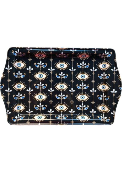 Metal Tepsi, Sunum Self Servis Tepsisi, 25X16 Nazar Boncuklu Siyah Tepsi fırsatları