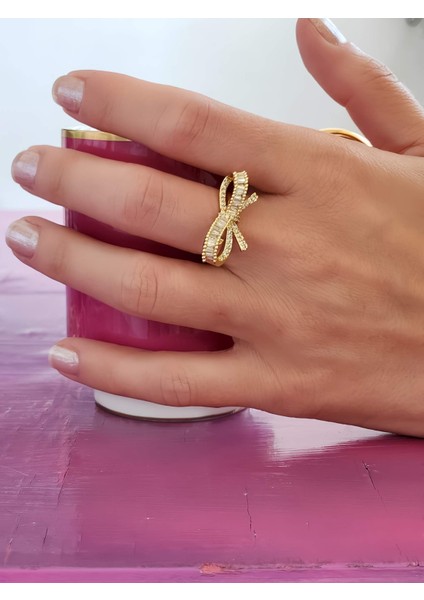 Fiyonk Kurdela Model Ayarlanabilir Gold Renk Çelik Yüzük