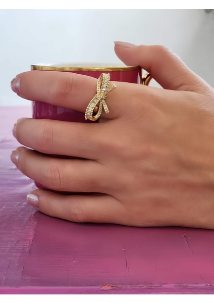 Fiyonk Kurdela Model Ayarlanabilir Gold Renk Çelik Yüzük