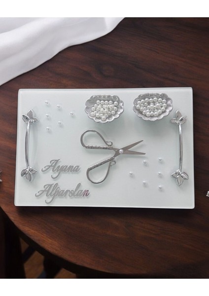 Adore Gümüş Beyaz Incili Söz Tepsisi Nişan Tepsisi ve Damat Kahve Fincan Tepsisi modelleri