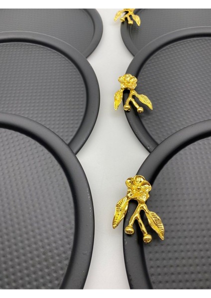 6'lı Japon Güllü Yuvarlak Siyah Çay ve Kahve Sunum Tepsisi, Dekoratif Servis Tepsisi 22CM fiyatları