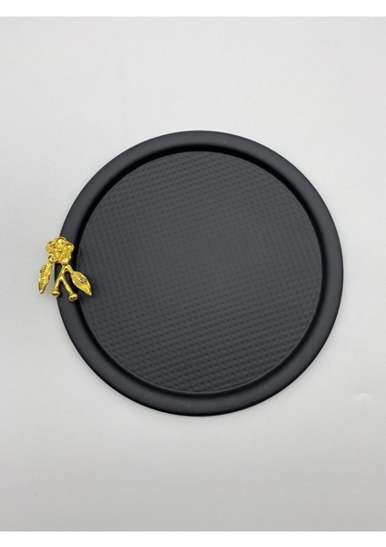 6'lı Japon Güllü Yuvarlak Siyah Çay ve Kahve Sunum Tepsisi, Dekoratif Servis Tepsisi 22CM modelleri