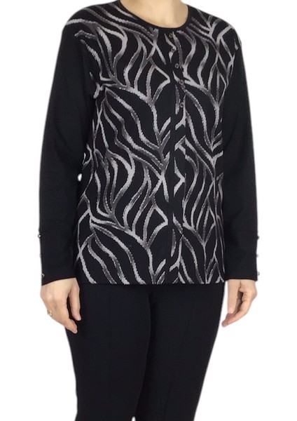 Kadın Önü Desenli Kol Düğme Detaylı Önü Kapalı Penye Bluz fiyatları