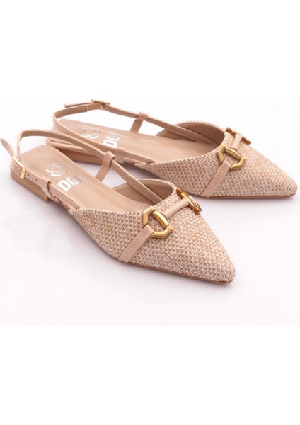 Dgn 6006 Kadın Metal Aksesuarlı Arkadan Bağlamalı Babet Düz Taban Bej Renk fiyatları