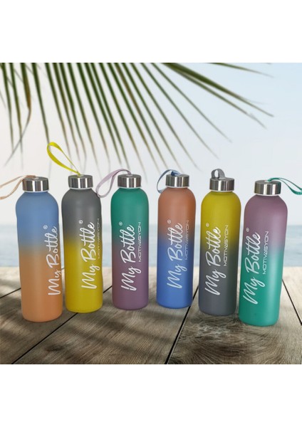 Renkli 750 ml Motivasyon Cam Su Matarası