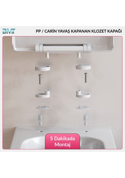 Carin Klozet Kapağı – Beyaz, Yavaş Kapanır, Tak-Çıkar, Oval Kare Form Uyumlu, Kolay Montajlı
