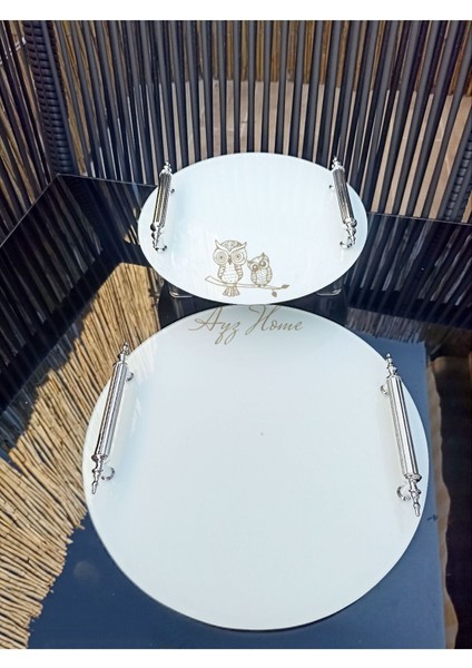 Beyaz Cam 2 Li Söz Nişan Tepsisi /isteme Kahve Sunum - Söz Nişan Yüzük Tepsisi