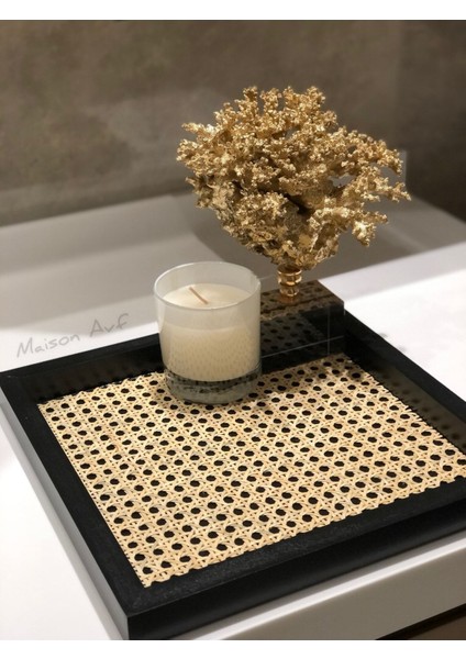 Rattan Hazeran Kare Tepsi Siyah (%100 Doğal Hazeran) M019