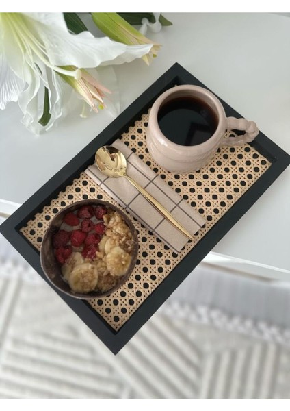 Rattan Tepsi, Hazeran Tepsi, Dekoratif Tepsi, Sunum Tepsisi (Gerçek Hazeran) Siyah Tepsi (33*21CM)
