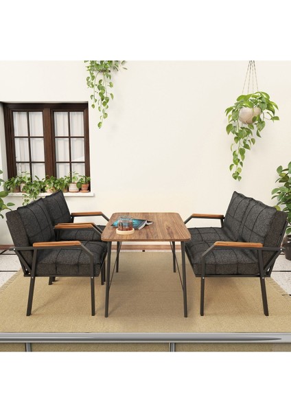 Hayal Serisi Balkon, Bahçe, Cafe - Metal Kanepe Koltuk Takımı - 2+1+1 90 x 60 cm Masalı - Antrasit fiyatları