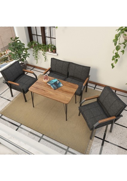 Hayal Serisi Balkon, Bahçe, Cafe - Metal Kanepe Koltuk Takımı - 2+1+1 90 x 60 cm Masalı - Antrasit modelleri