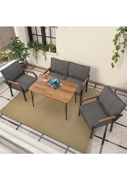 Hayal Serisi Balkon, Bahçe, Cafe - Metal Kanepe Koltuk Takımı - 2+1+1 90 x 60 cm Masalı - Koyu Gri fiyatları