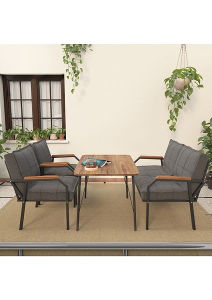 Hayal Serisi Balkon, Bahçe, Cafe - Metal Kanepe Koltuk Takımı - 2+1+1 90 x 60 cm Masalı - Koyu Gri modelleri
