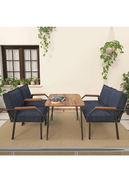 Hayal Serisi Balkon, Bahçe, Cafe - Metal Kanepe Koltuk Takımı - 2+1+1 90 x 60 cm Masalı - Lacivert modelleri