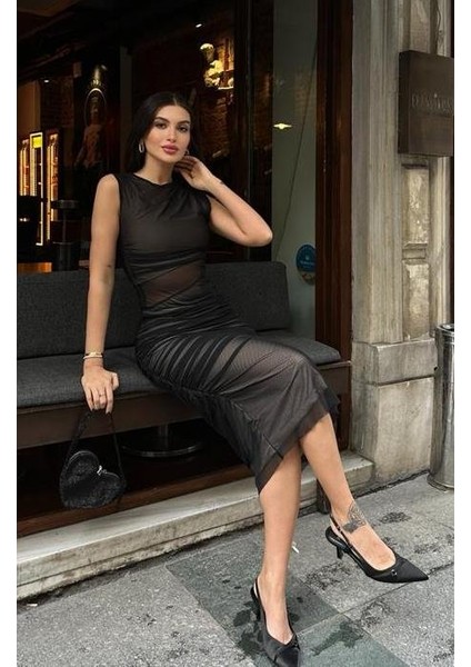 Cindy Transparan Tül Elbise